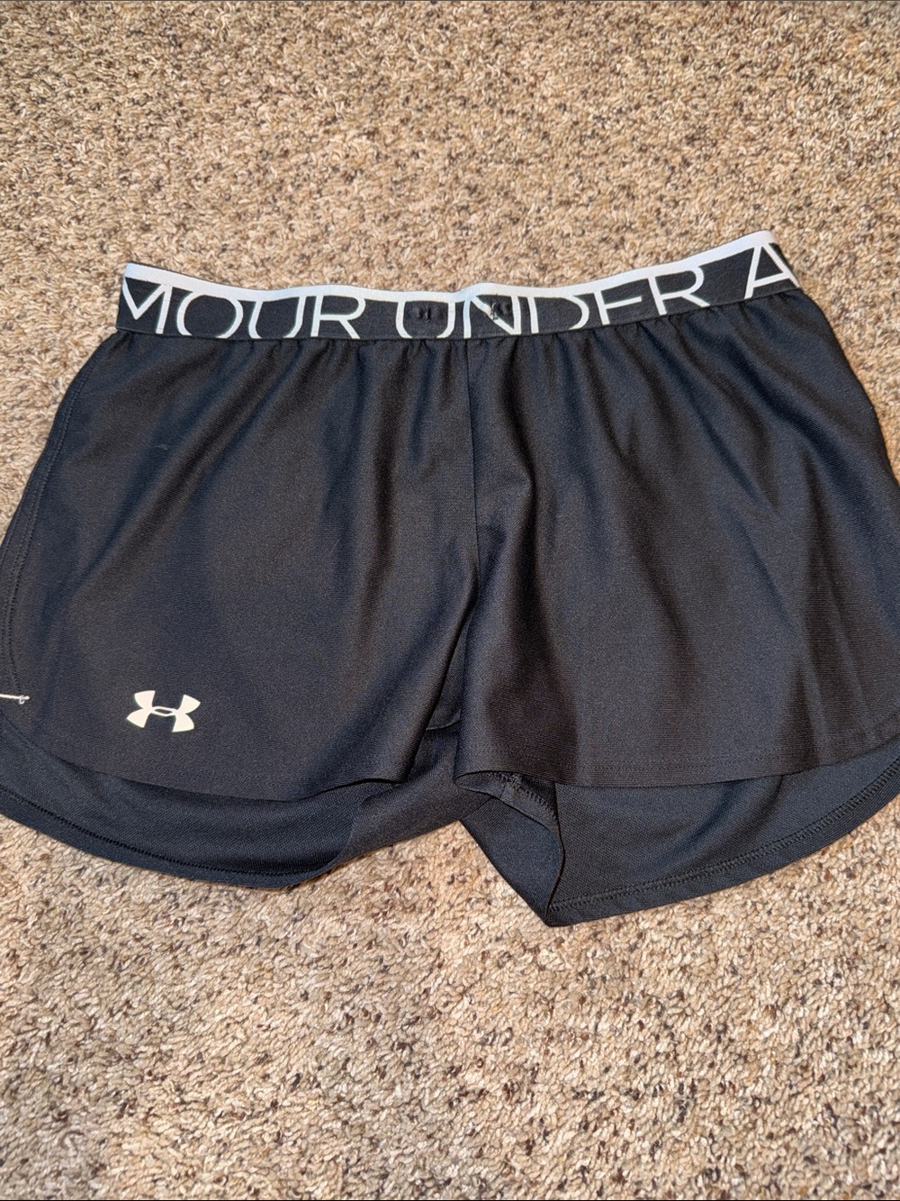 Under Armour Black Women's Double-Layer Training Shorts with White Logo